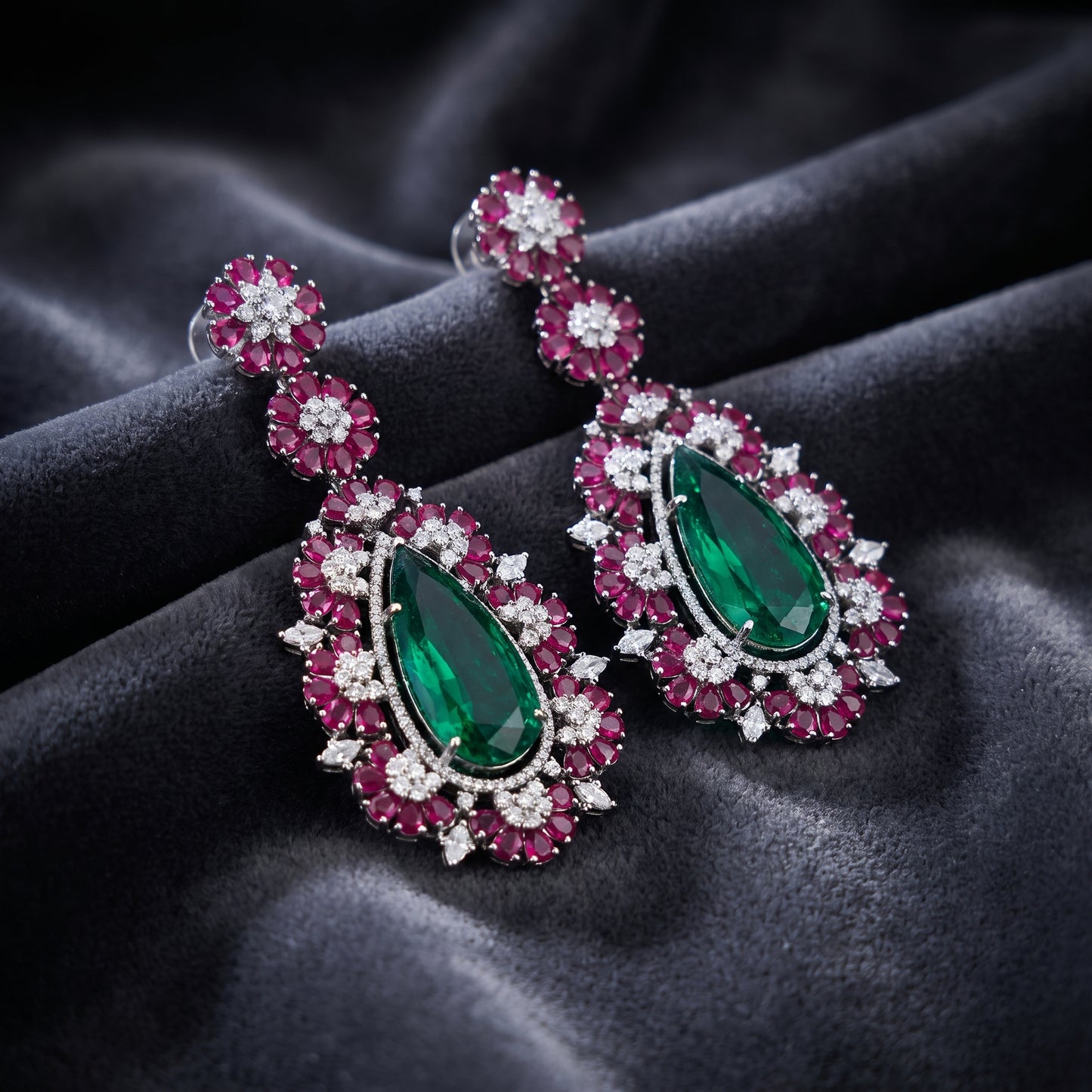 Ishani · Emerald Ruby AD Drop Earrings | Allure Jewelry by Rushi