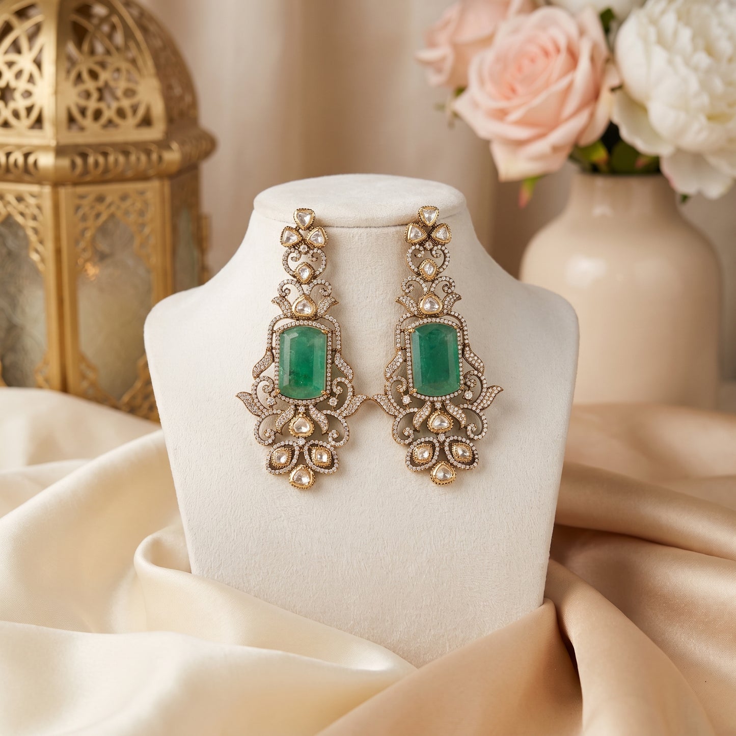 Hibba · Emerald Polki AD Drop Earrings | Allure Jewelry by Rushi