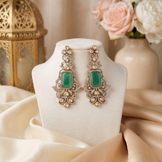 Hibba · Emerald Polki AD Drop Earrings