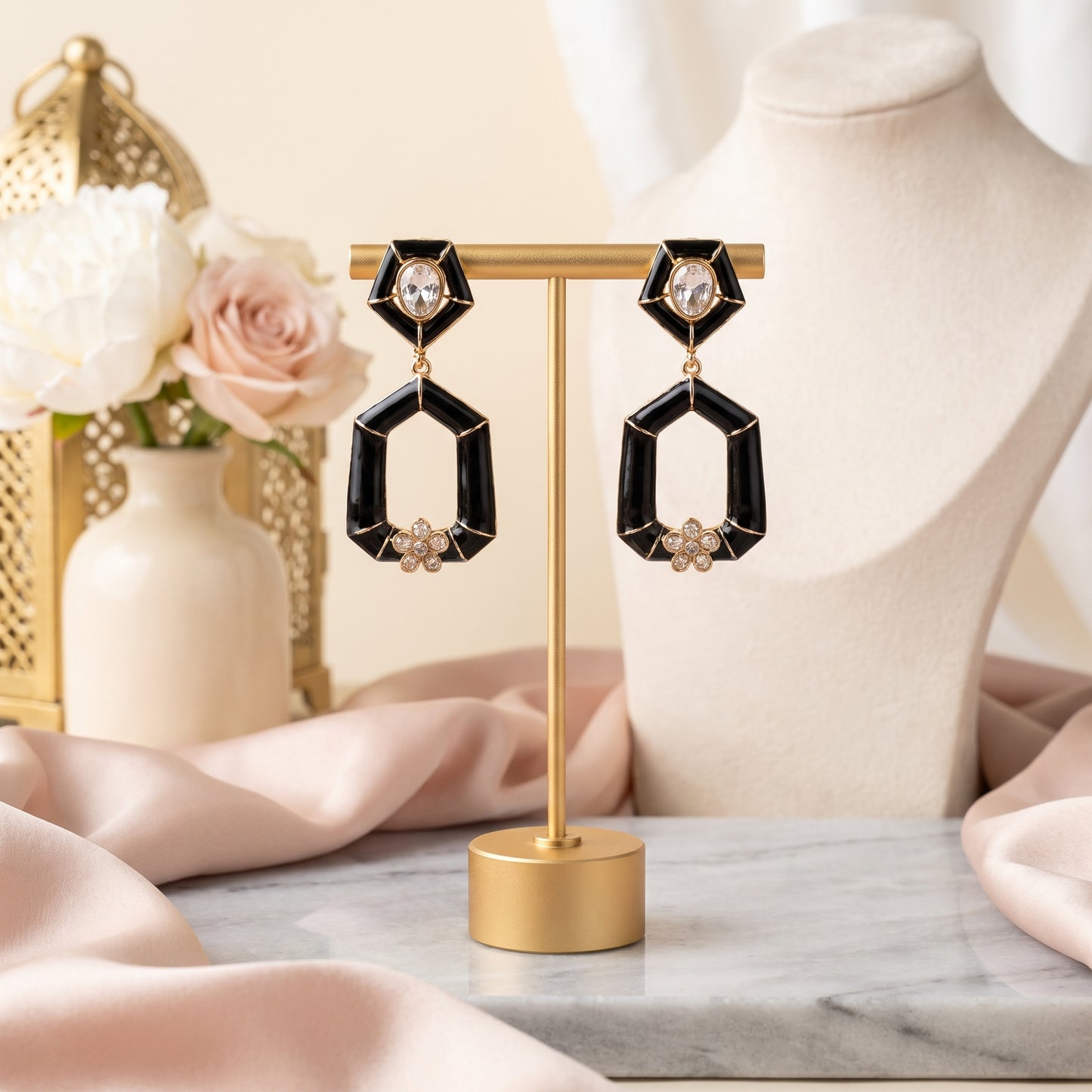 Bisma · Black Enamel AD Drop Earrings | Allure Jewelry by Rushi