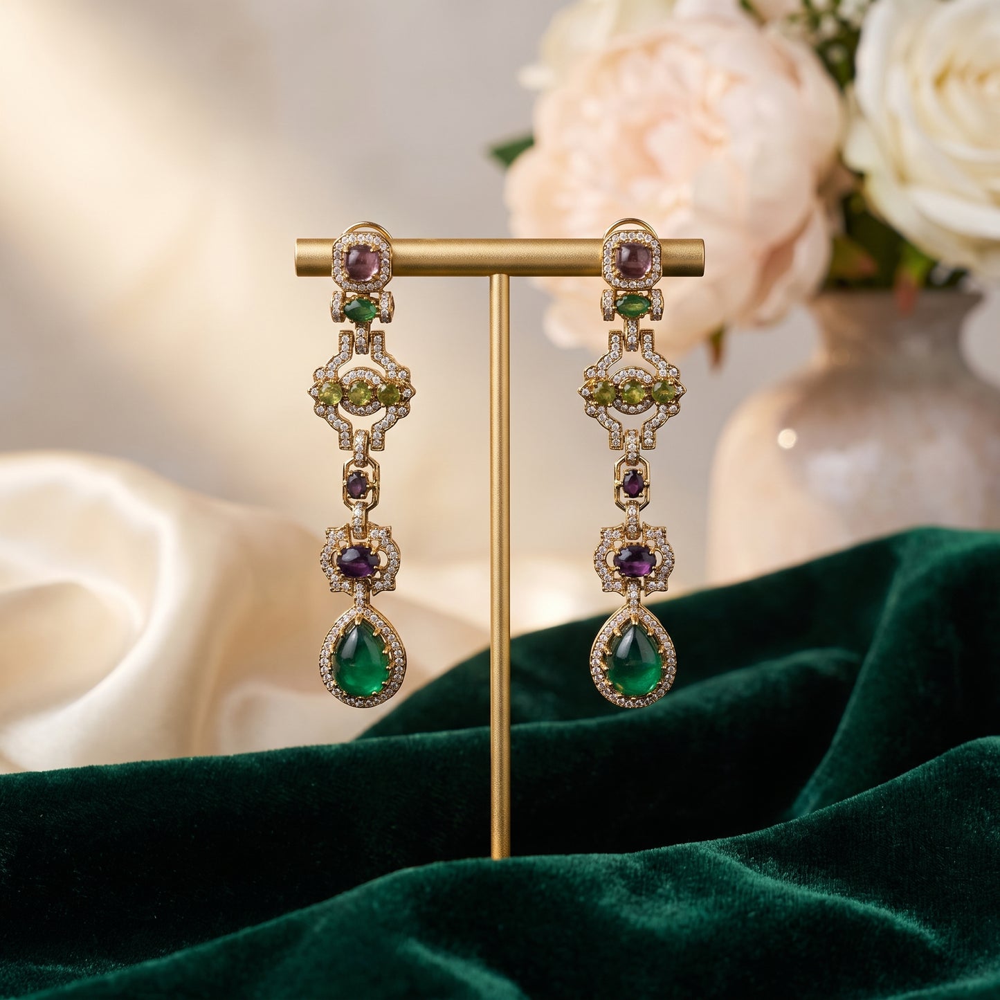 Tanvi · Emerald AD Dangler Earrings | Allure Jewelry by Rushi