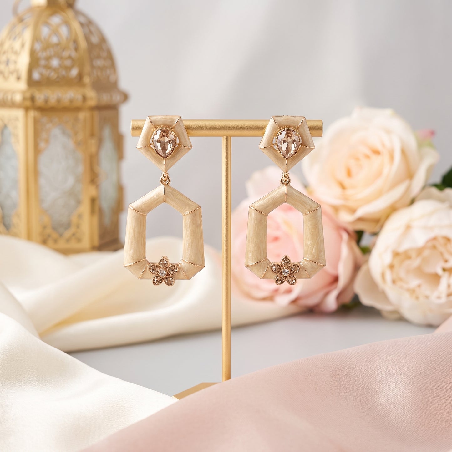 Gurleen · Cream Enamel AD Drop Earrings | Allure Jewelry by Rushi