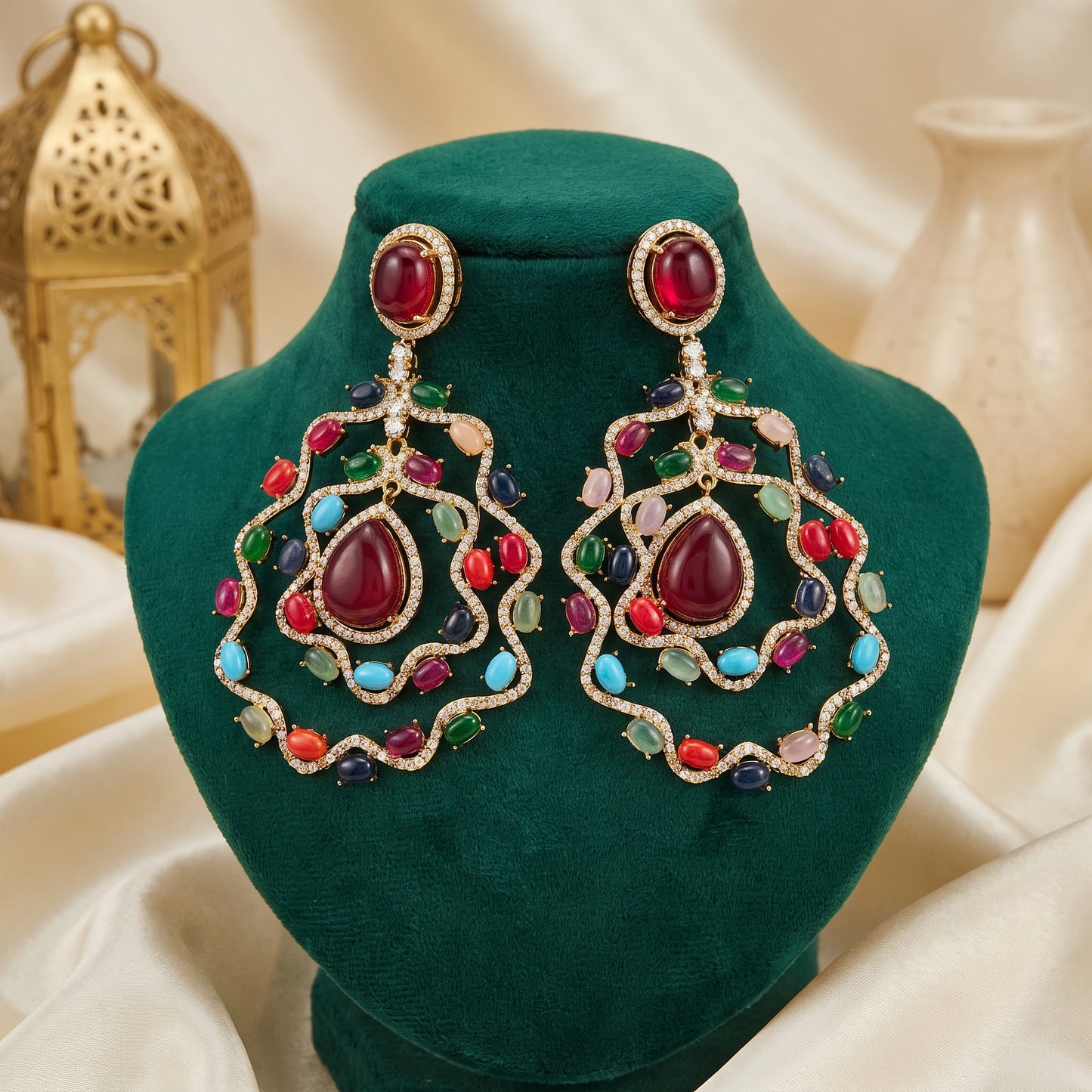 Rubab · Multi · color AD Chandelier Earrings | Allure Jewelry by Rushi
