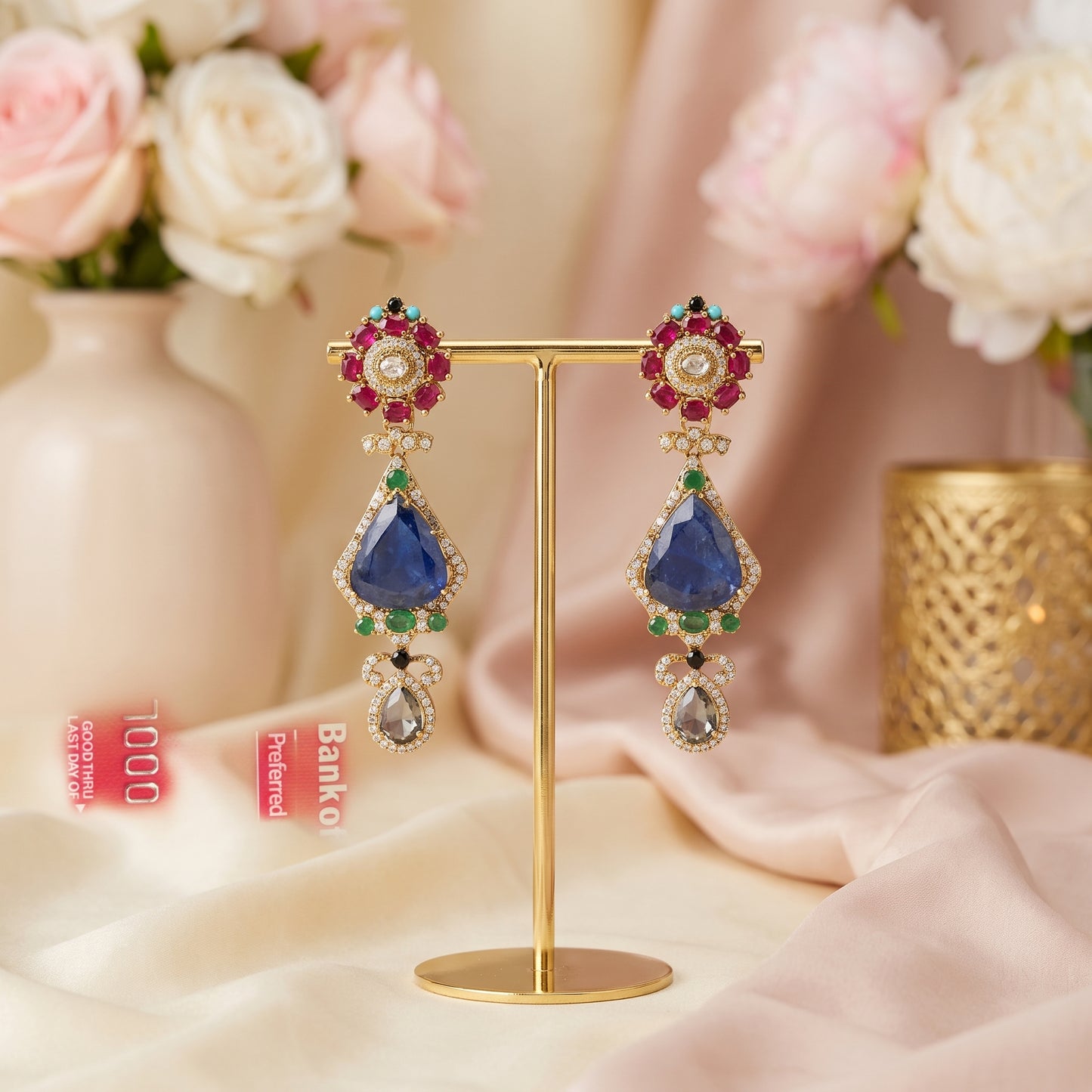 Malini · Blue Red Green AD Drop Earrings | Allure Jewelry by Rushi