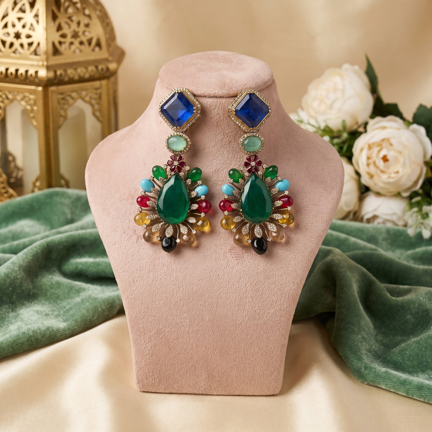 Sehar · Multi · Color AD Statement Earrings | Allure Jewelry by Rushi