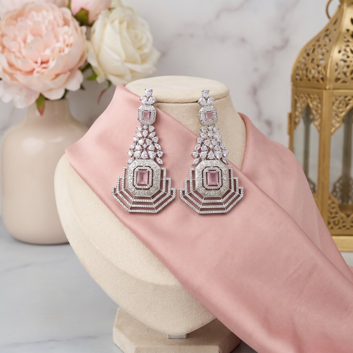 Prabhleen · Pink AD Statement Earrings | Allure Jewelry by Rushi