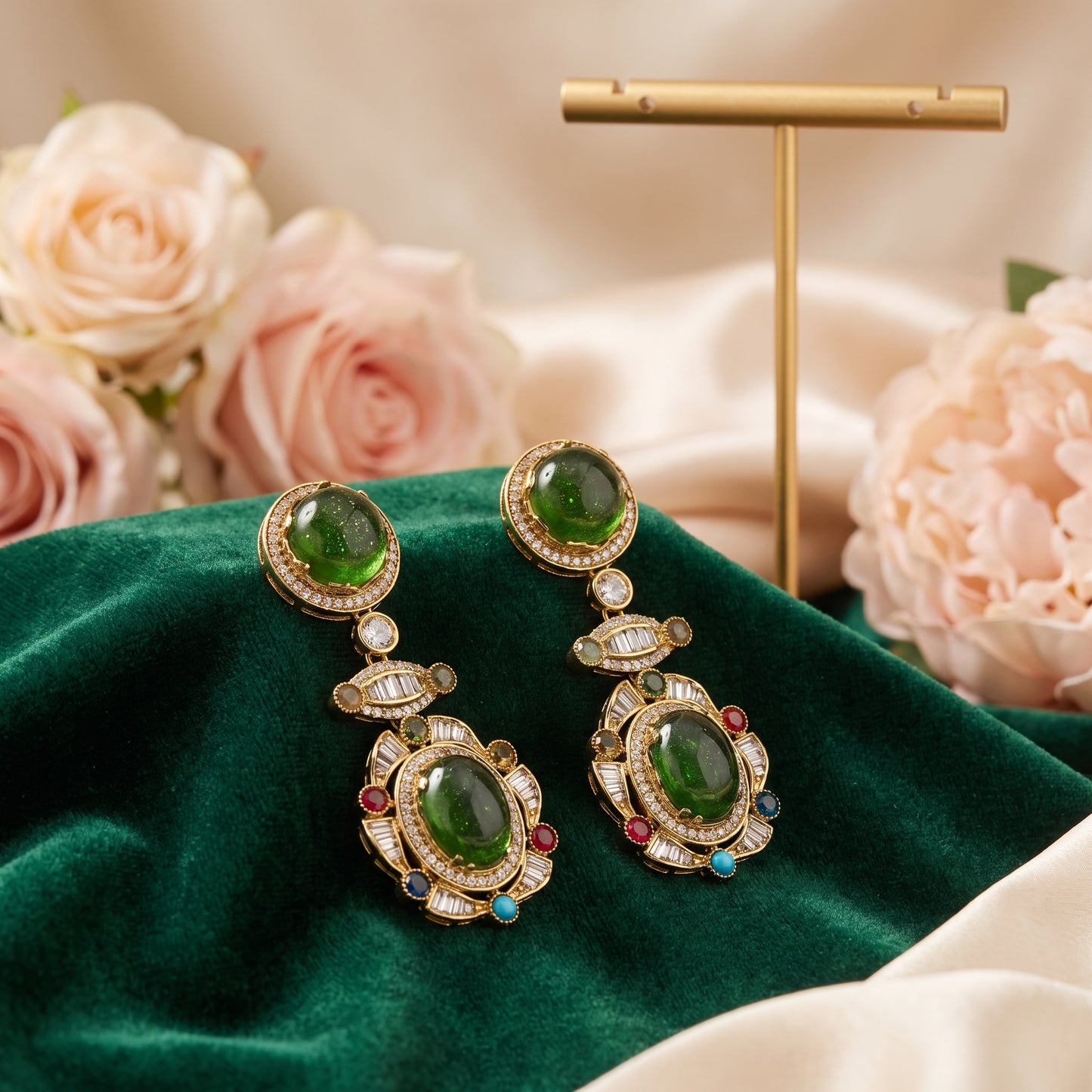Aadhya · Green AD Drop Earrings | Allure Jewelry by Rushi