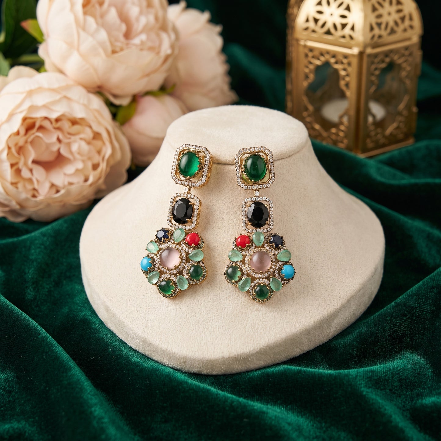 Laiba · Multi · Stone AD Drop Earrings | Allure Jewelry by Rushi