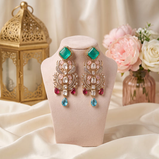 Keya · Emerald Pink AD Earrings