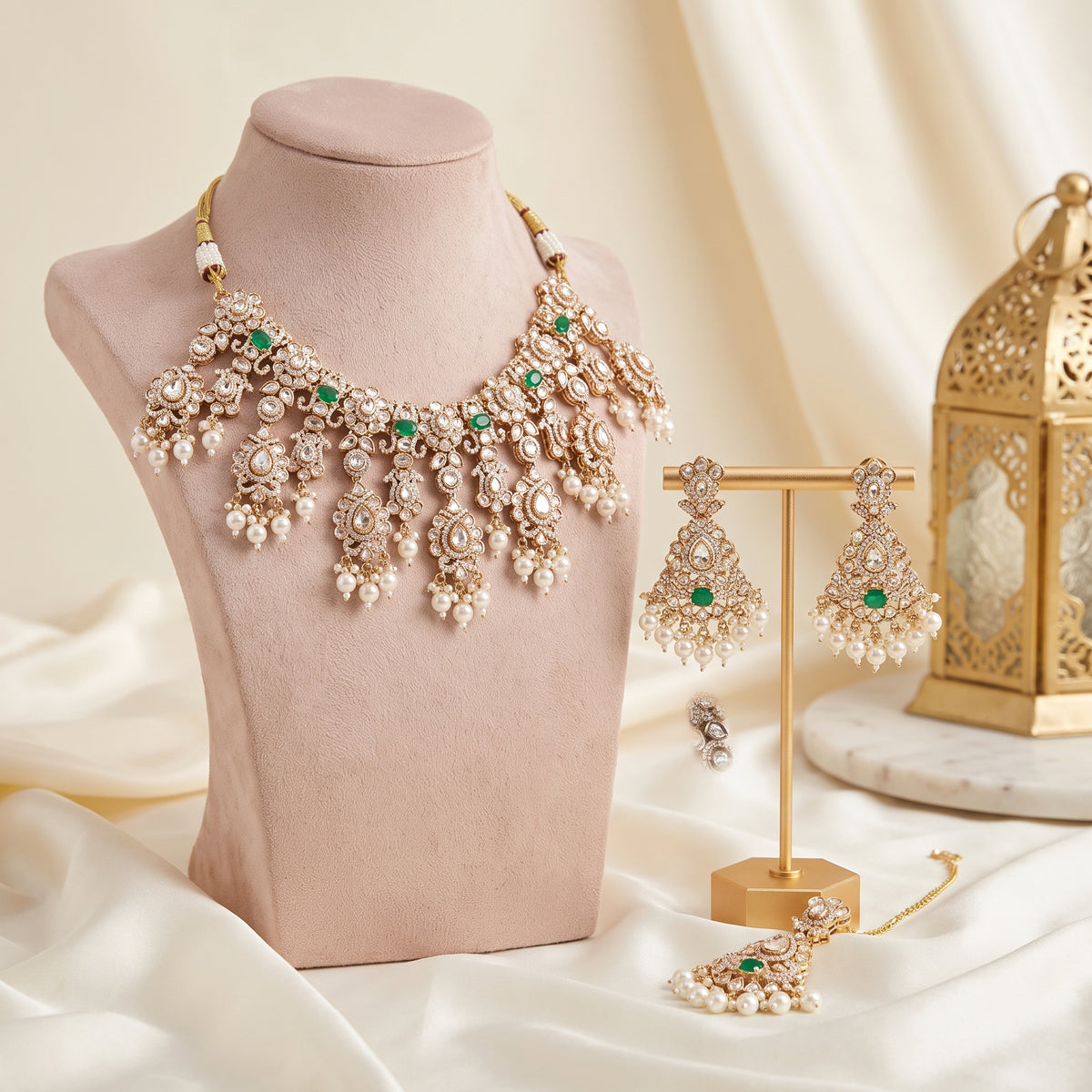 Anvi · Gold Polki Emerald Set