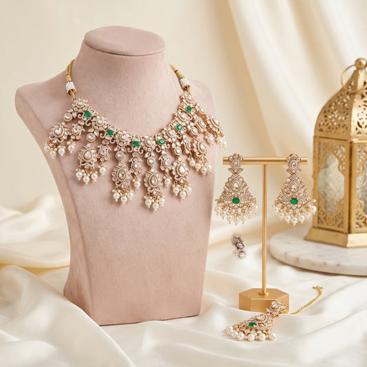 Anvi · Gold Polki Emerald Set