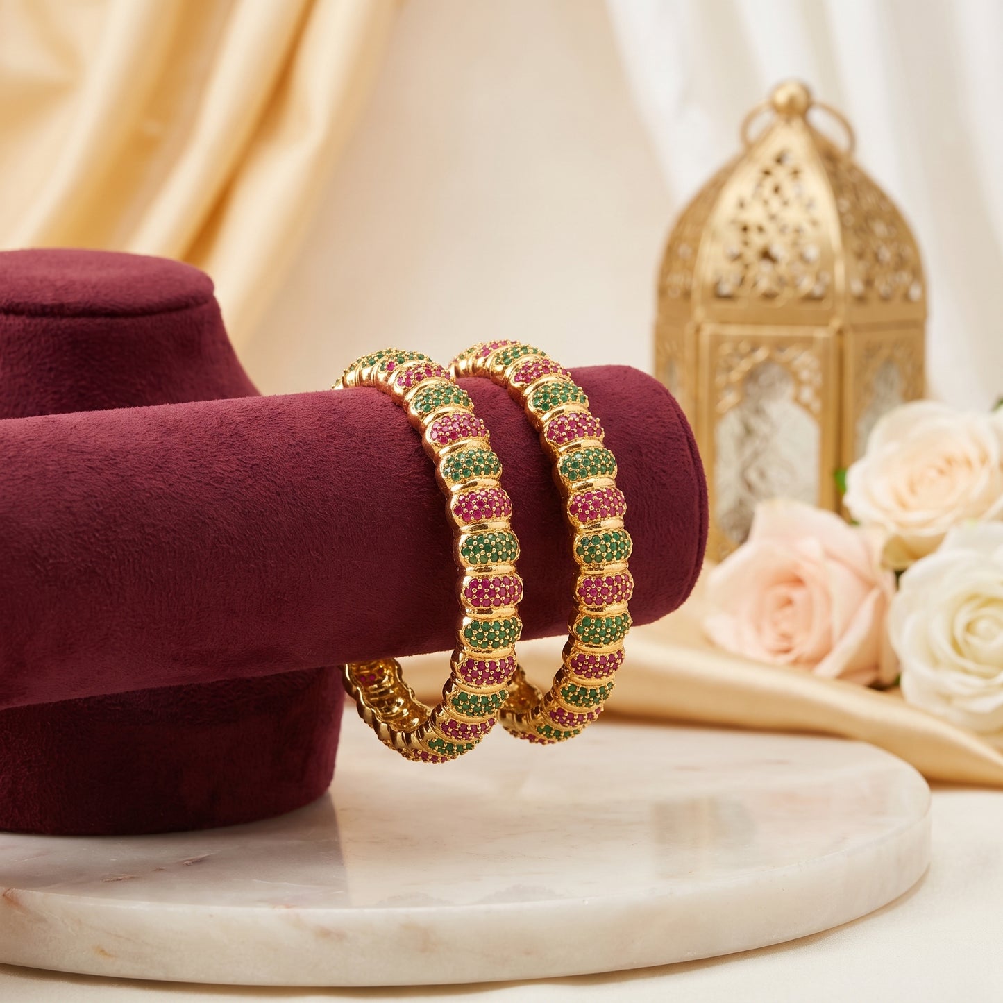 Ishita · Gold Ruby Emerald Bangles | Allure Jewelry by Rushi