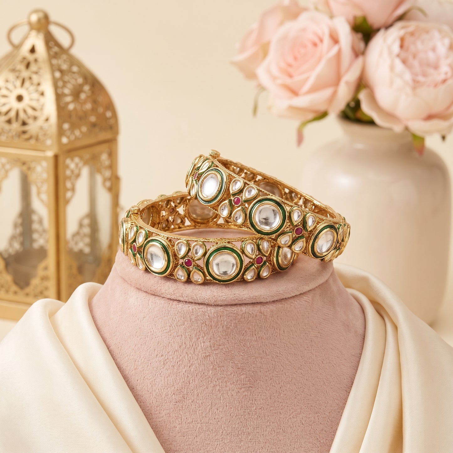 Wania · Gold Kundan Green Enamel Bangles | Allure Jewelry by Rushi