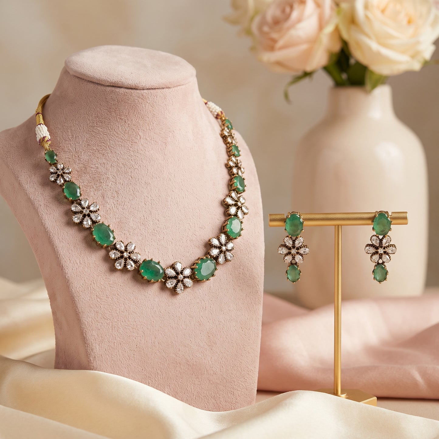 Navleen · Emerald AD Necklace Set — studio set | Allure Jewelry by Rushi