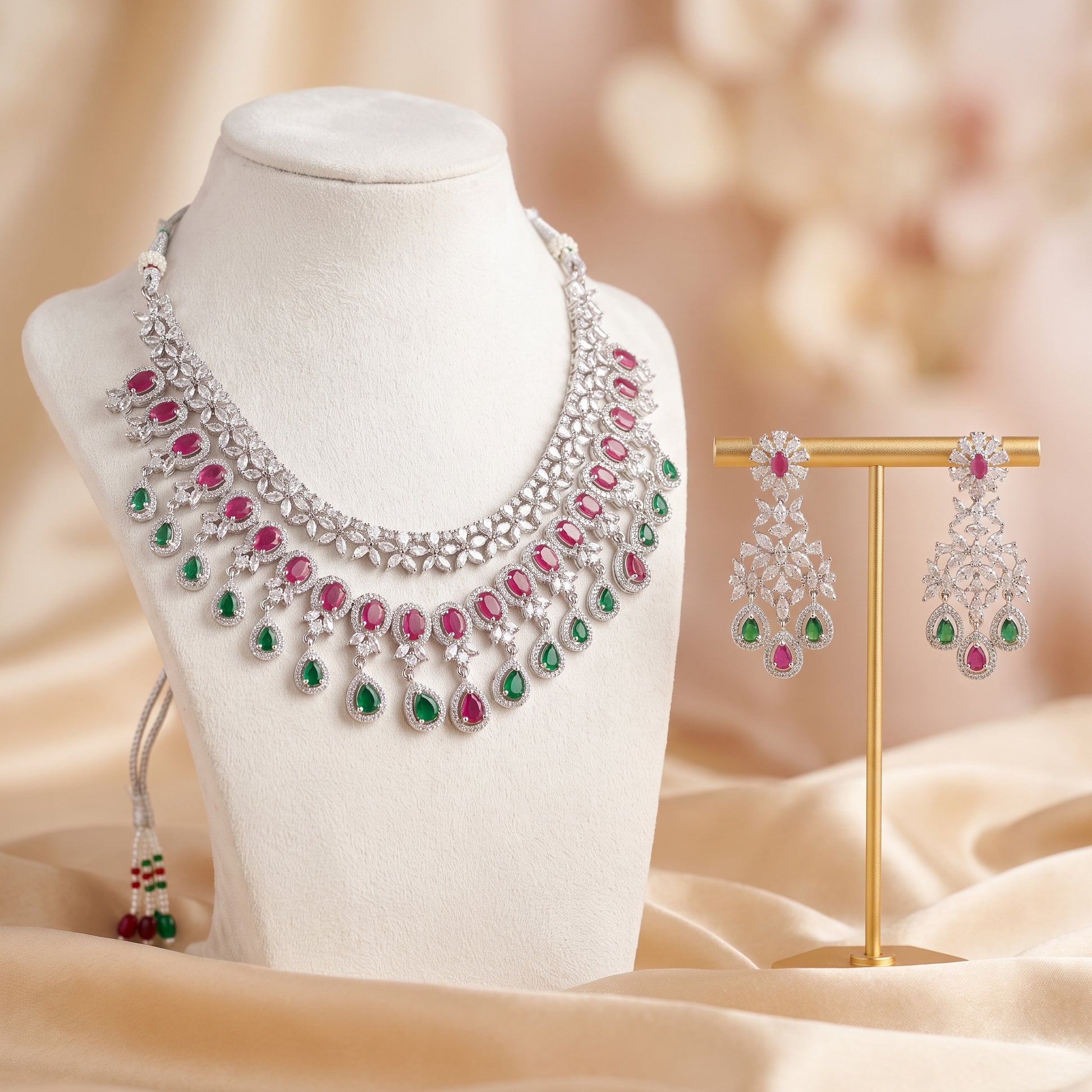 Bisma · Ruby Emerald AD Necklace Set — studio set | Allure Jewelry by Rushi