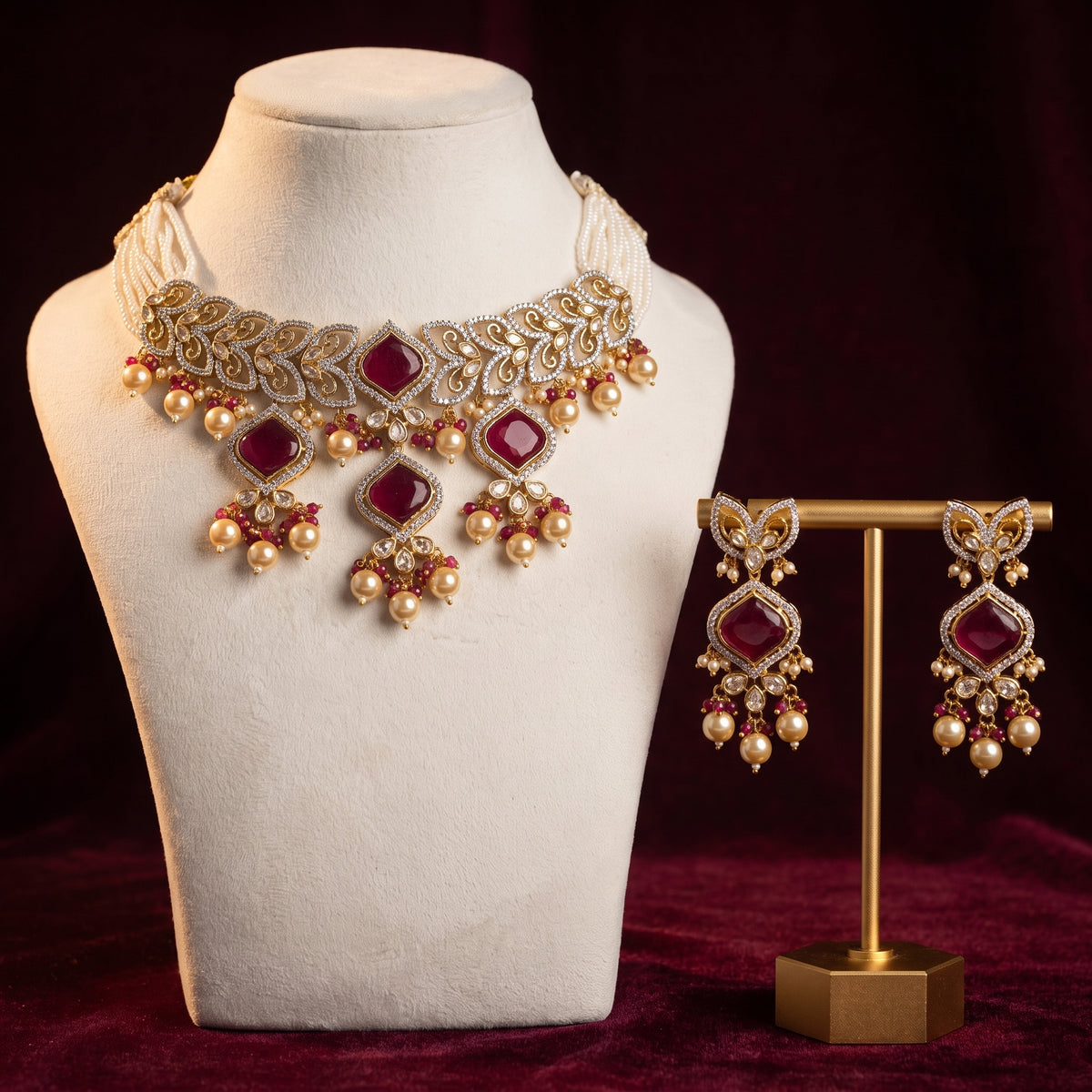 Prabhleen · Ruby AD Pearl Choker Set Necklace set — studio set | Allure Jewelry by Rushi