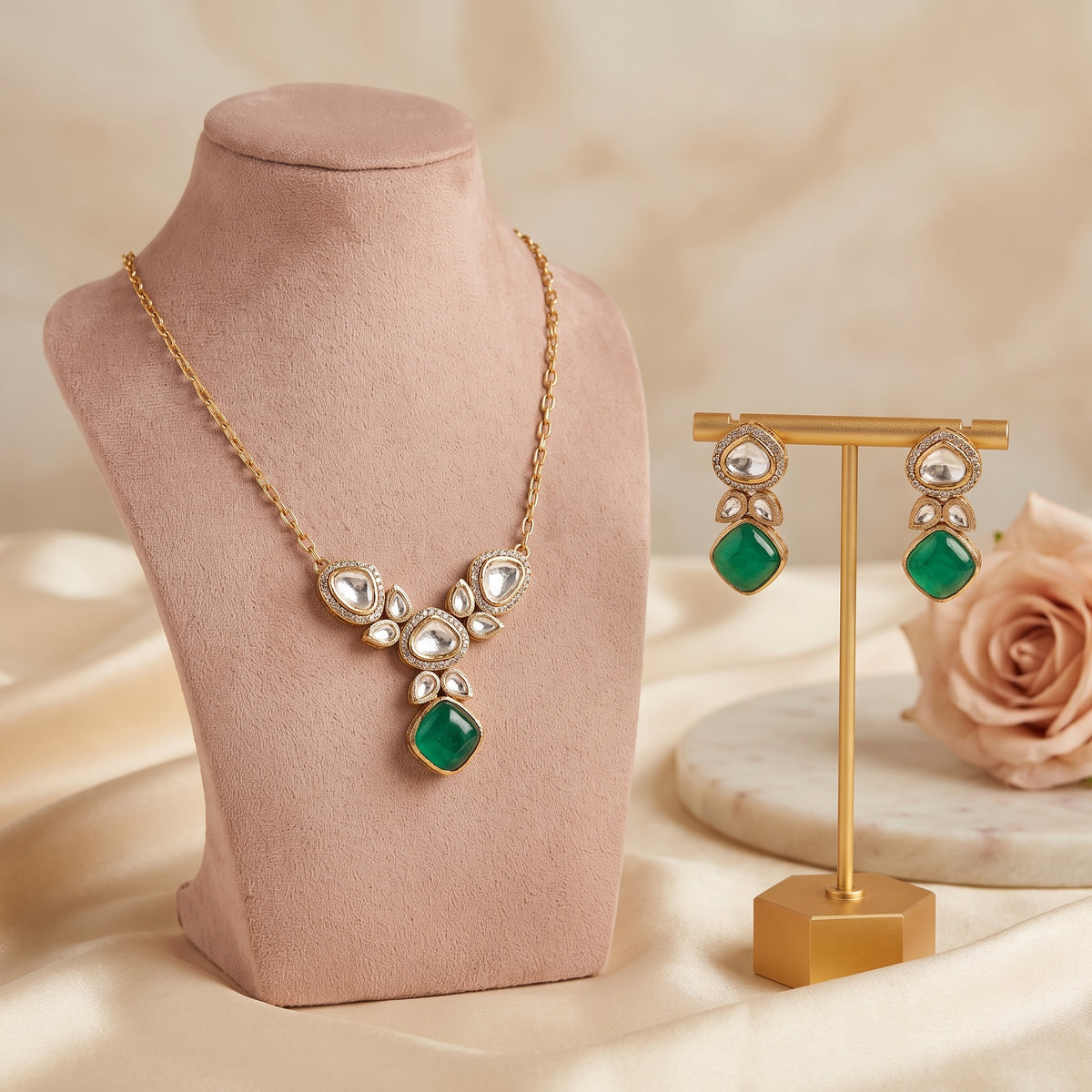 Simran · Gold Polki Emerald Necklace Set — studio set | Allure Jewelry by Rushi