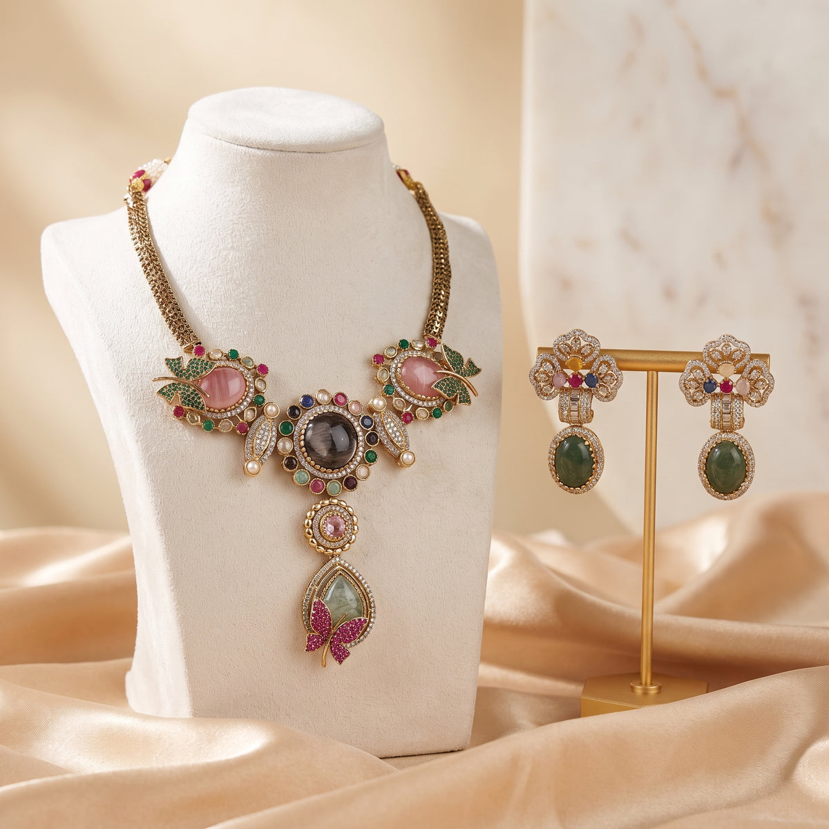 Wania · Multi · Stone Kundan AD Set necklace set — studio set | Allure Jewelry by Rushi