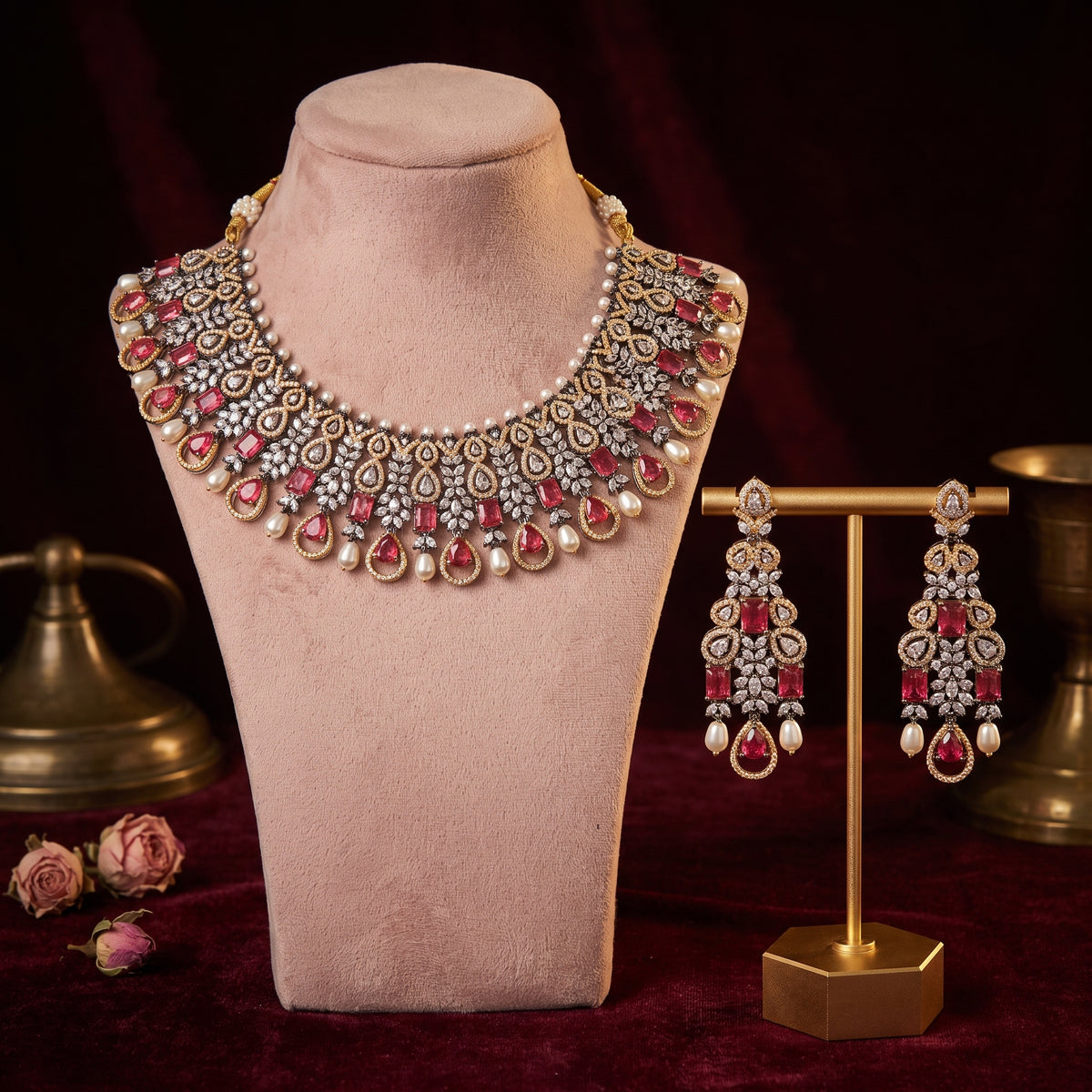 Harleen · Ruby AD Necklace Set — studio set | Allure Jewelry by Rushi