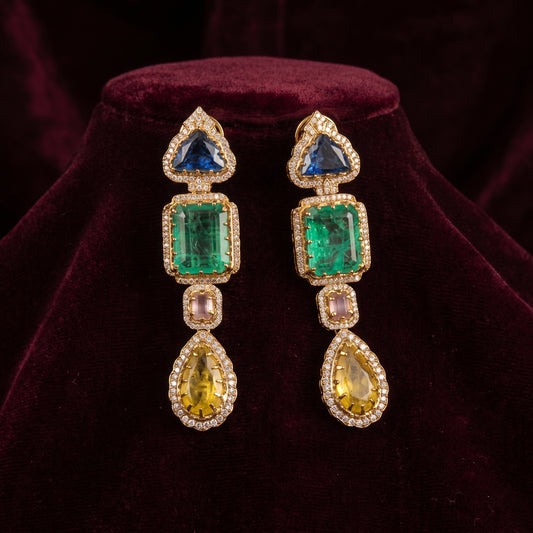 Kinza · Multi · Stone AD Chandelier Earrings — studio set | Allure Jewelry by Rushi