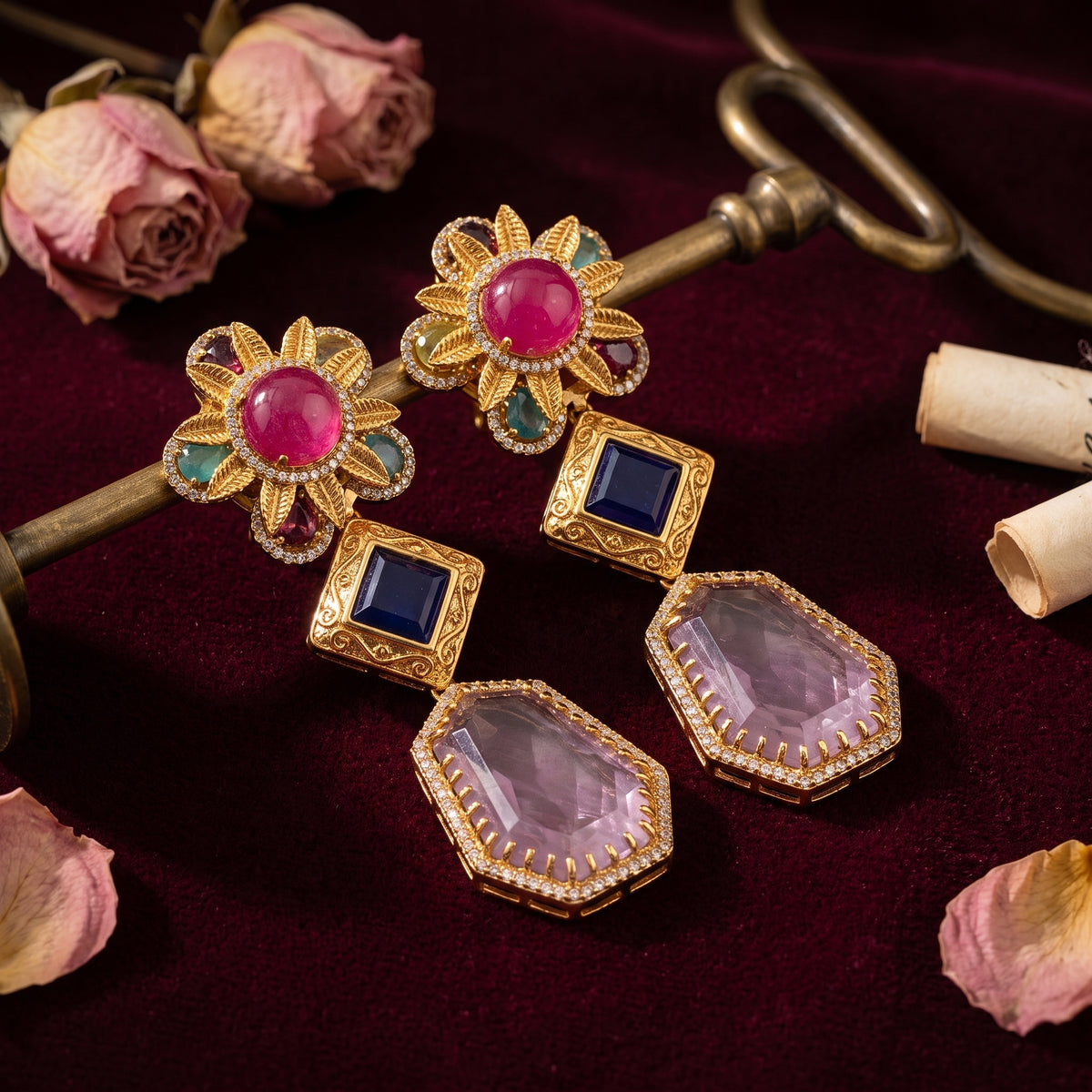 Tanvi · Floral Multi · Stone Earrings — studio set | Allure Jewelry by Rushi