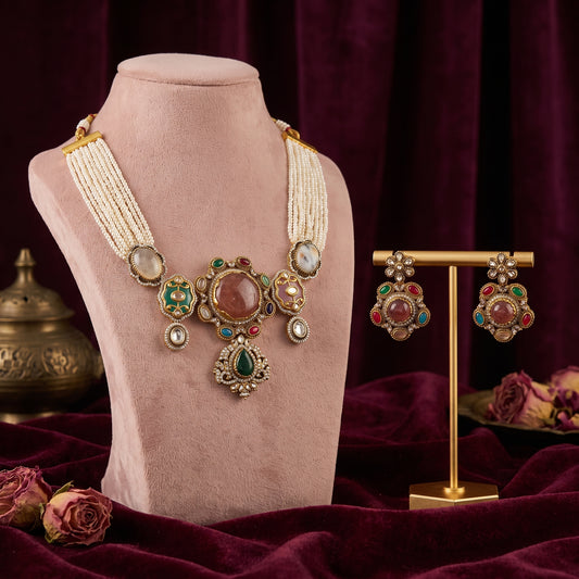 Kavya · Pearl Polki Multi · stone Set Necklace set — studio set | Allure Jewelry by Rushi