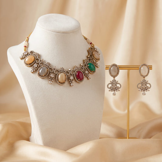 Navya · Antique Gold Multi · Stone Choker Set Necklace set — studio set | Allure Jewelry by Rushi