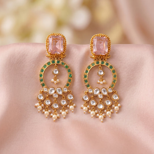 Samira · Pink Polki Kundan Earrings — studio set | Allure Jewelry by Rushi