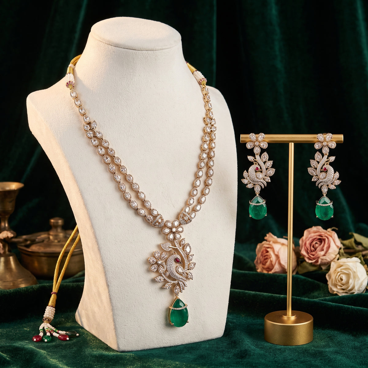 Rubab · Emerald AD Peacock Necklace Set — studio set | Allure Jewelry by Rushi