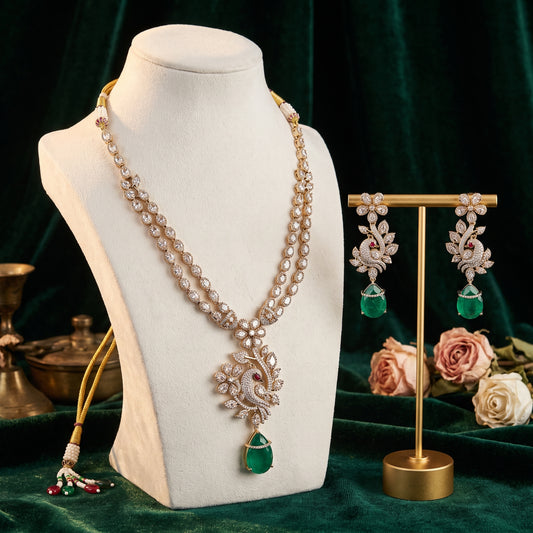 Rubab · Emerald AD Peacock Necklace Set — studio set | Allure Jewelry by Rushi