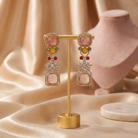Neha · Pink Quartz AD Drop Earrings — studio set | Allure Jewelry by Rushi