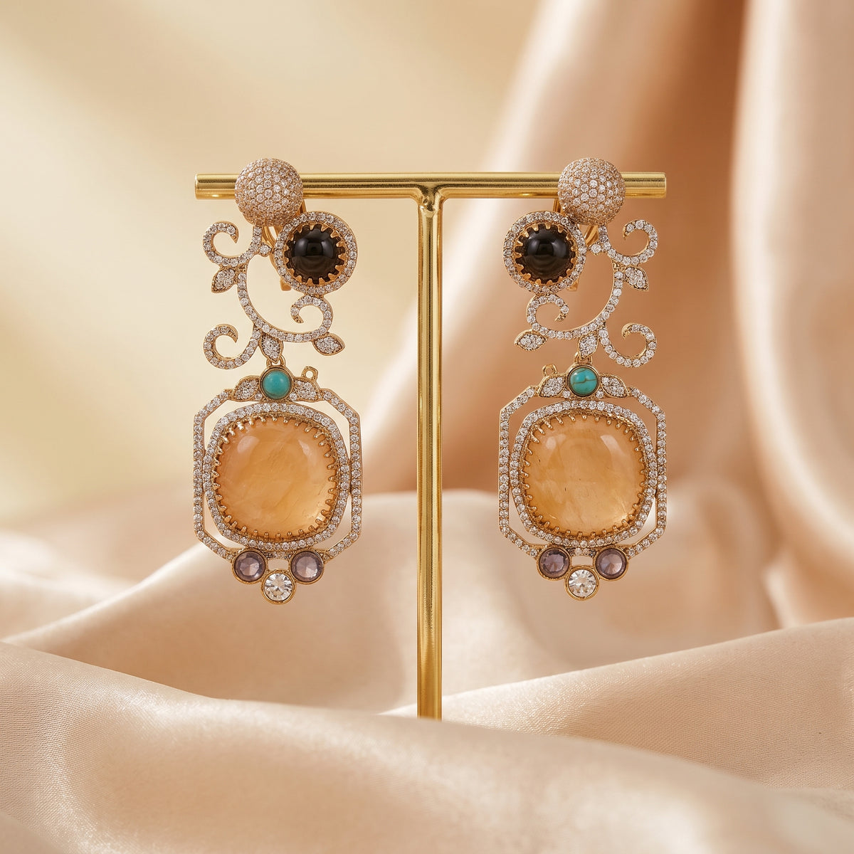 Zoya · Peach Black AD Dangle Earrings — studio set | Allure Jewelry by Rushi