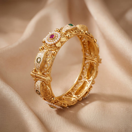 Reem · Gold Kundan Pearl Bangle Bangles — studio set | Allure Jewelry by Rushi